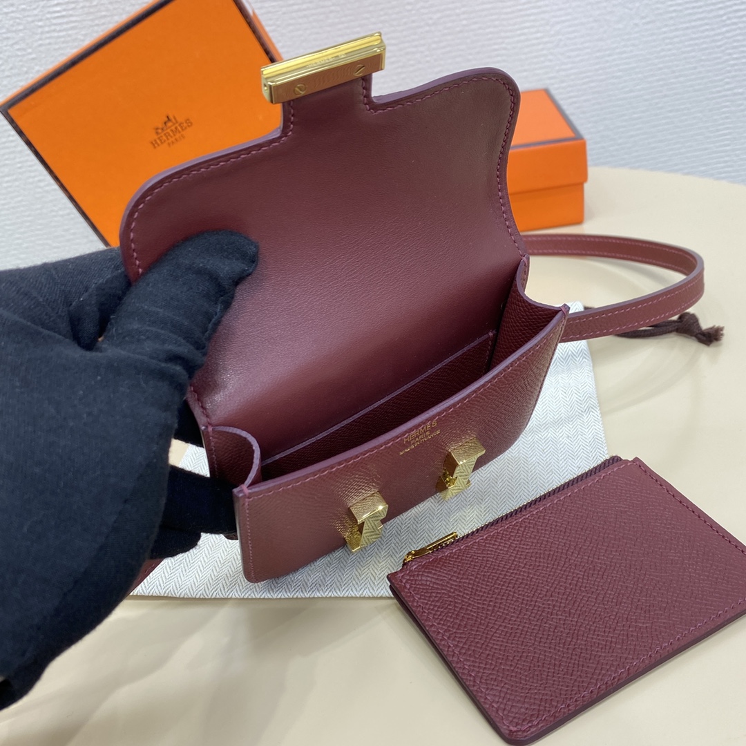 Hermes Constance Slim Wallet Belt Bag In Bordeaux Epsom Leather